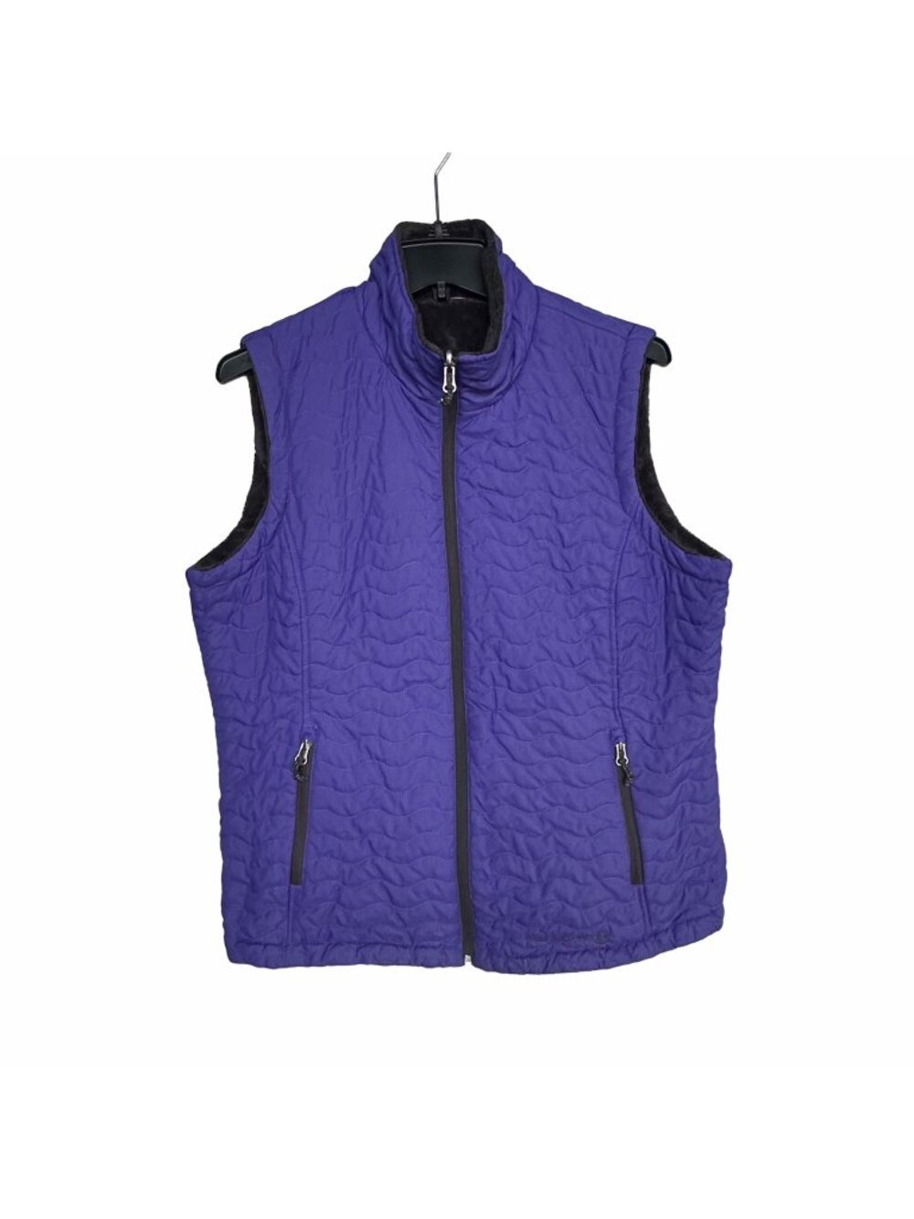 ✨Free Country Womens Vest Reversible Quilted Purple Faux Fur Gray Sz L Zipper